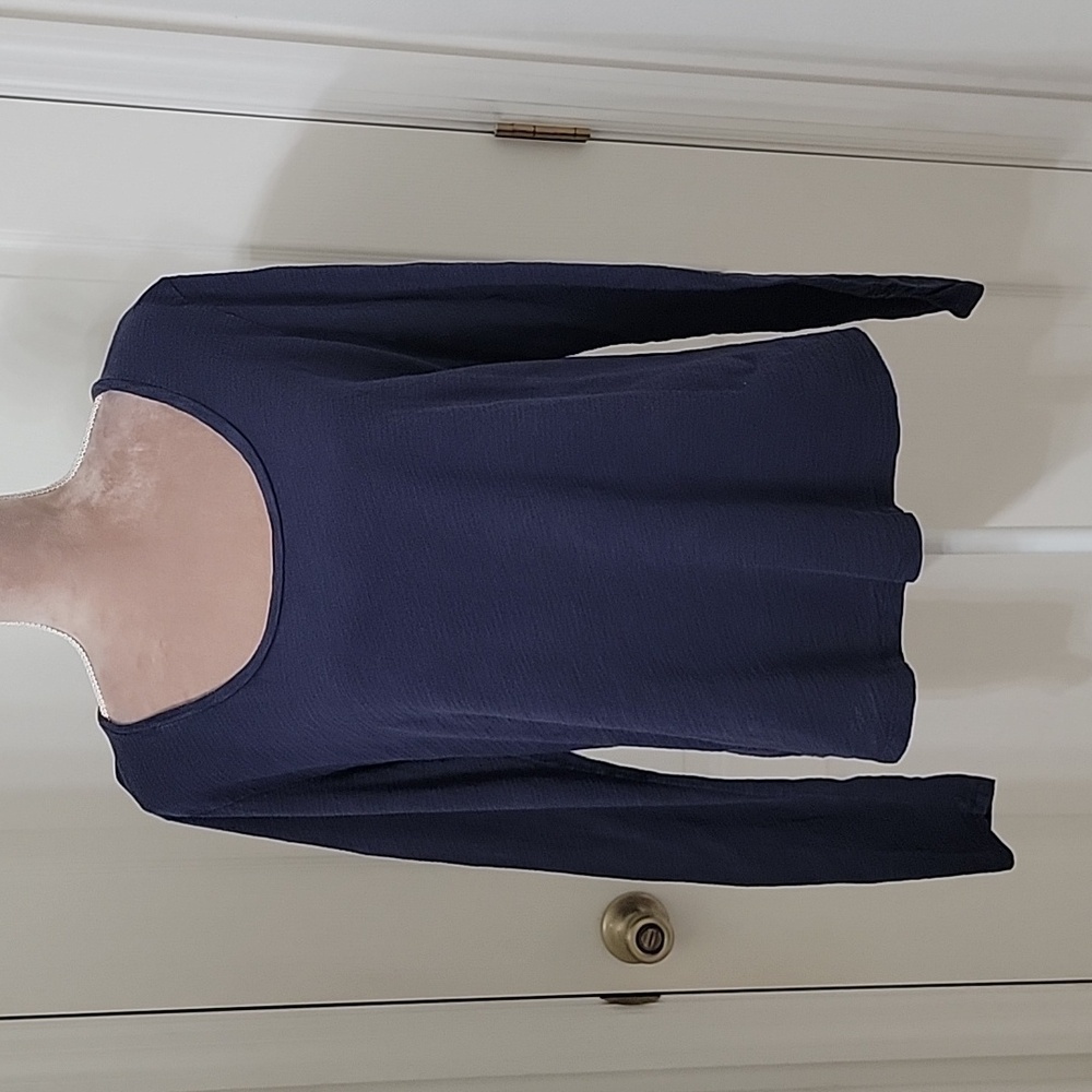 Lucky Brand, Size XL Navy Blue Long Sleeve Scoop Neck Top, Ruched Cuffs